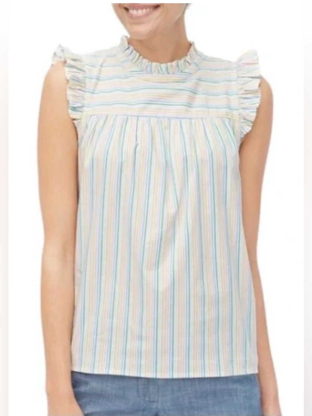 J Crew Ruffleneck Shirred Top In Cotton Poplin Size 14